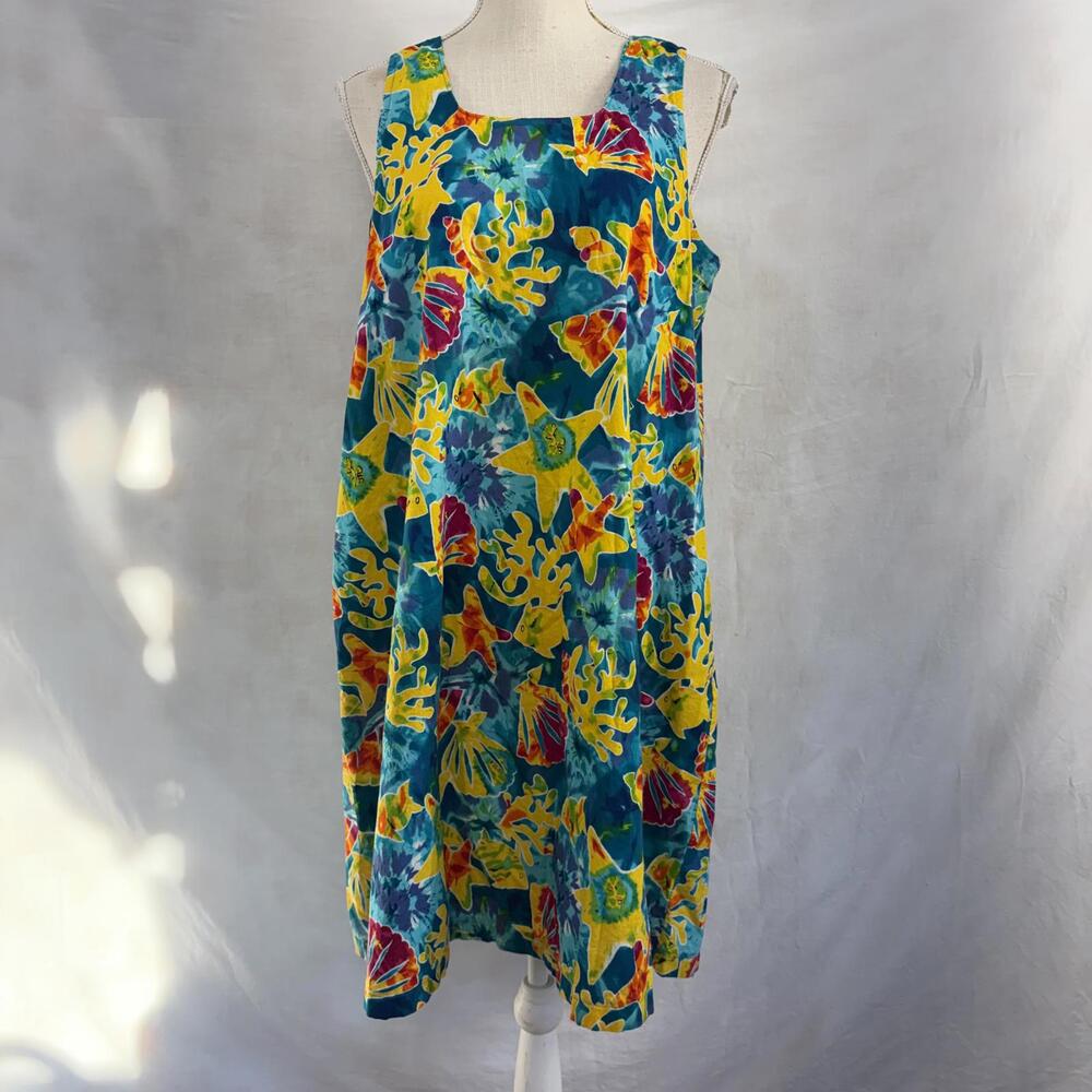 Tie-dye summer dress with fish & shells hand made